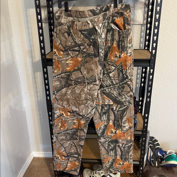 Men's Camouflage Cargo Pants with Orange Accents - Picture 1 of 3